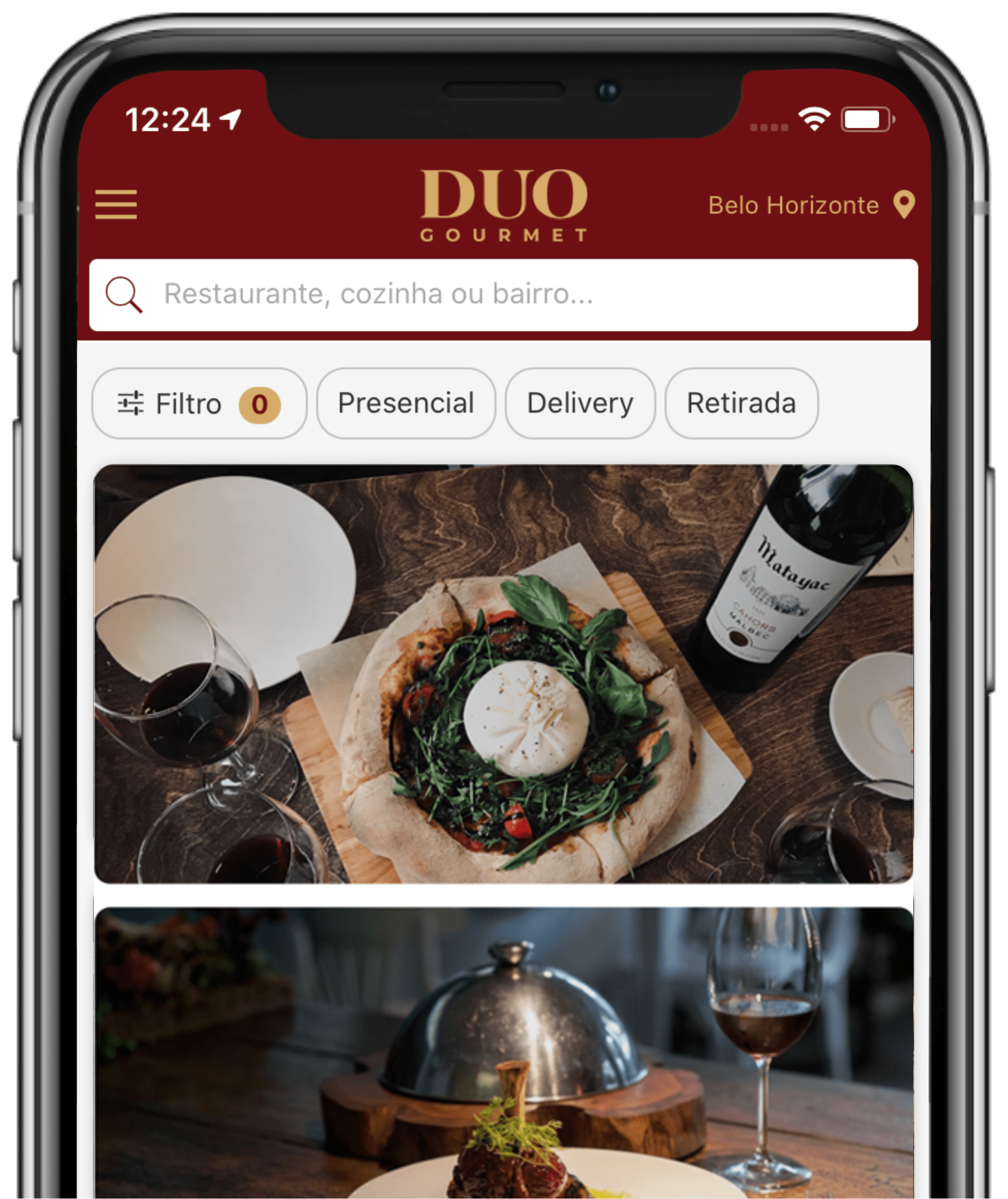 Baixe o app e escolha um restaurante. Para facilitar, use o filtro.